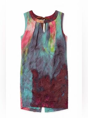 Tracy Reese Multicolor Abstract Watercolor Silk Sleeveless Tie Back Dress Size
